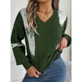 thumbnail image 5 of Musuos Women's Autumn Loose Knit Tops Casual Irregular Pattern Print Long Sleeve V-Neck Sweaters, 5 of 8