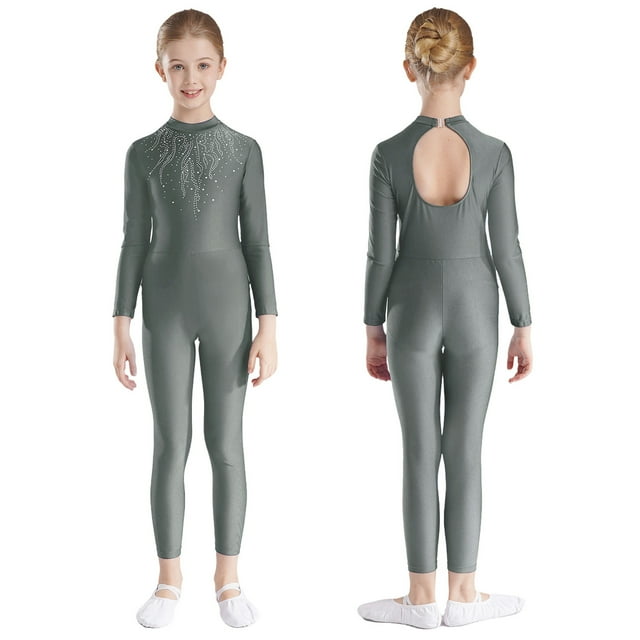 Oyolan Combinaison à Col Montant pour Filles, Patinage sur Glace, Danse, Justaucorps, Gris 6