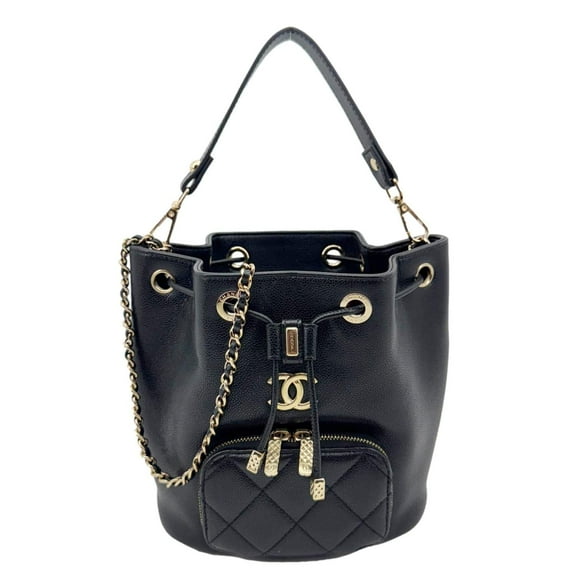 Pre-Owned Chanel Business Affinity Caviar Quilted Leather Drawstring Bucket Bag Black