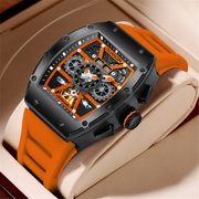 GUANQIN Men Automatic Wrist Watch Skeleton Tourbillon Tonneau Design Waterproof Adjustable Silicone Strap Business Luminous Sapphire Crystal Multifunction Clock