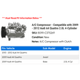 thumbnail image 2 of A/C Compressor - Compatible with 2009 - 2012 Audi A4 Quattro 2.0L 4-Cylinder 2010 2011, 2 of 2