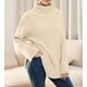 thumbnail image 3 of Suéter de punto de canalé con cuello alto y manga larga dividido de gran tamaño con cuello alto para mujer de otoño e invierno, 3 of 5