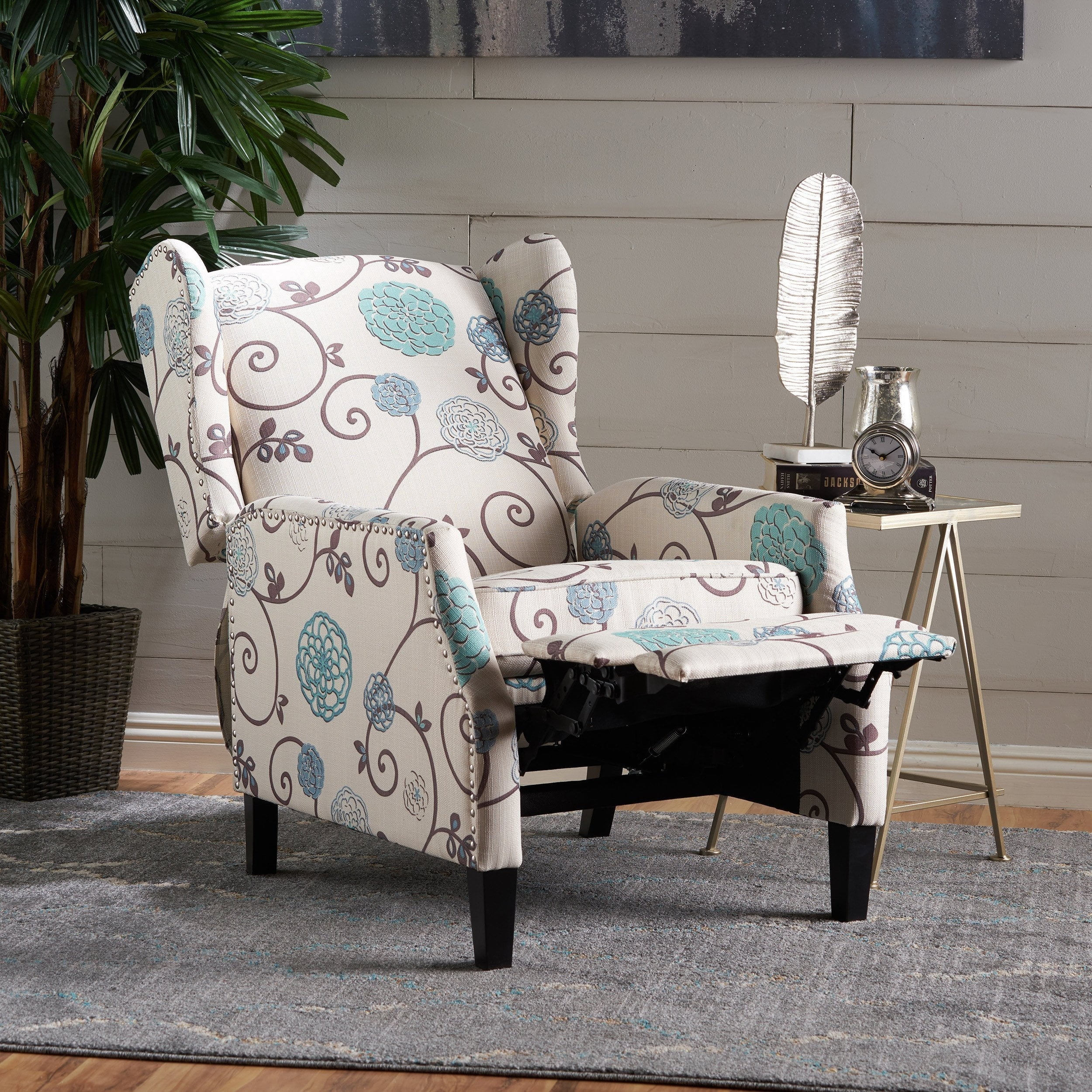 GDF Studio Westeros 26.5" Wing Back Fabric Recliner, White and Blue