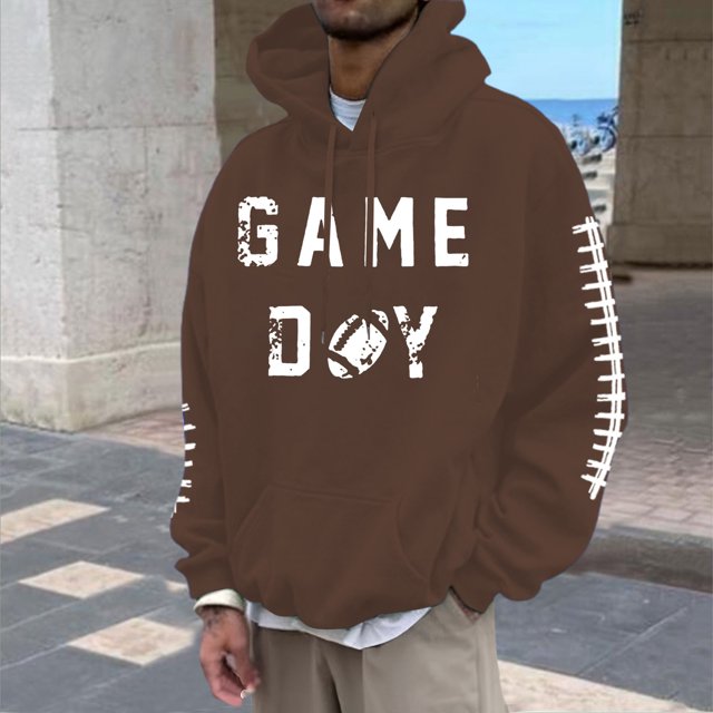 MHFRRA Sudadera con Capucha para Hombre, con Estampado de Fútbol, Informal, Holgada, para Uso Diario, Cómoda y Cálida Marrón