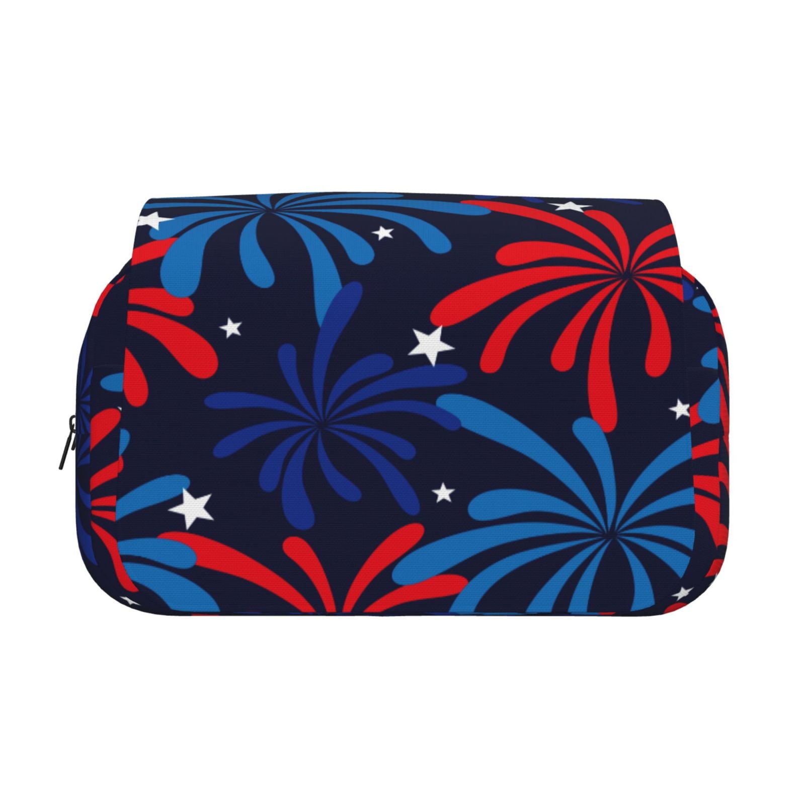 Rateoe Red White Blue Fireworks Pattern Double Clamshell Pen Case, Storage Organizer with Two Zipper Compartments– Holds Up to 50 Pencils & Pens