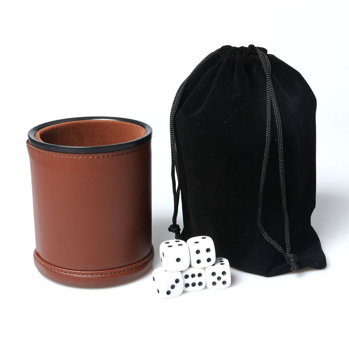 Felt Lined PU Leather Dice Cup Set with 6 Dot Dices Shaker for Yahtzee Dice Games Green Linning 