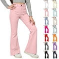 thumbnail image 2 of LRen Girls Uniform Pants Bootcut School Uniform Slacks Elastic Waist Bell Bottom Button Pockets Summer Lightweight Pant for Tween Girls Age 13-14 Years, 2 of 8