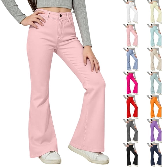 Back to School Girls Flare Pants High Waist Slim Fit School Uniform Y2K Bell Bottoms Back to School Trousers with Pockets