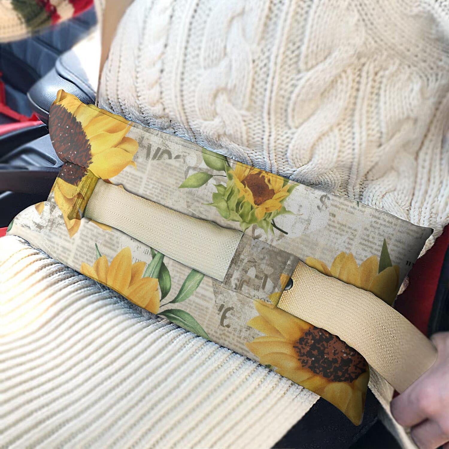 Sunflower and Butterfly Print Seatbelt Pillow - Plush Mastectomy Car Cushion - Boho Floral Design for Post Surgery Comfort - Women's Gift Idea