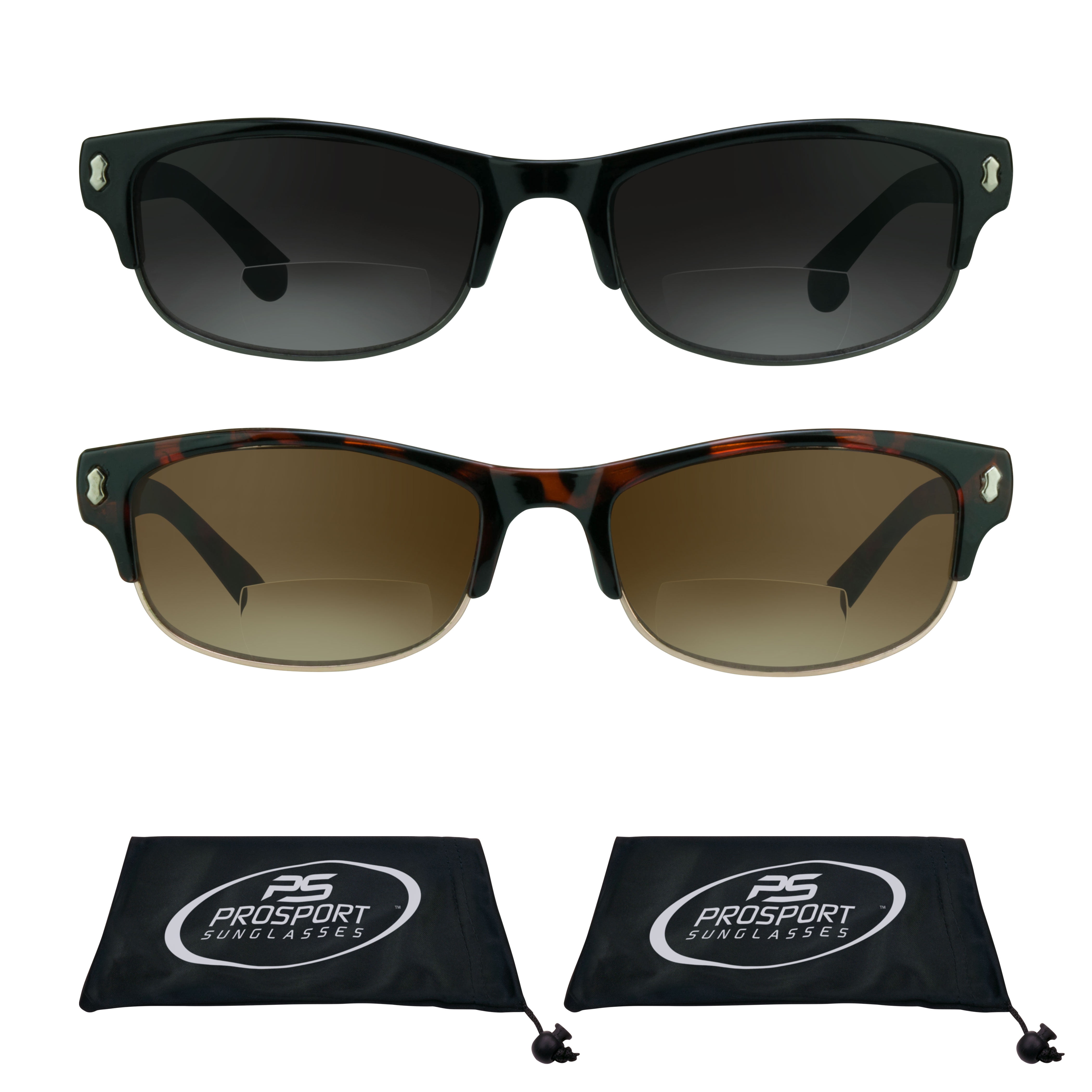proSPORT 2 Pairs Bifocal Reading Sunglasses for Men and Women. Half Rim