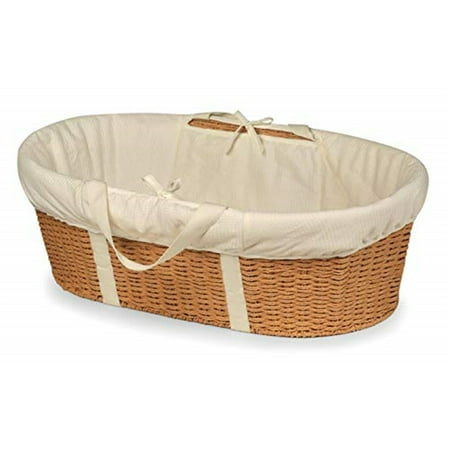 UPC: 0046605808610 | Badger Basket Wicker-Look Woven Baby Moses Basket with Bedding – Natural/Ecru