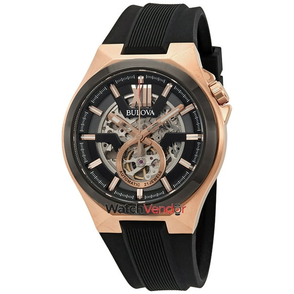 Bulova Classic Automatic Black Dial Black Silicone Men's Watch 98A177