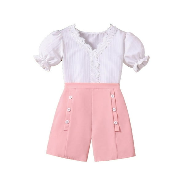 WRKEKC Girls Summer Outfits, Casual Sets for Little Girls, Trendy Girl and Children's Summer New Short Sleeve Casual Shorts Two-Piece Set