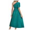 thumbnail image 5 of EGNMCR Robes de Fête pour Femmes Robe d'Été pour Femmes Ajustée Plissée avec Ceinture Robe à Manches Courtes à une Épaule, 5 of 5