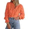 thumbnail image 1 of Blusa de Mujer PRETTYGARDEN con Encaje y Botones Naranja Talla M, 1 of 9