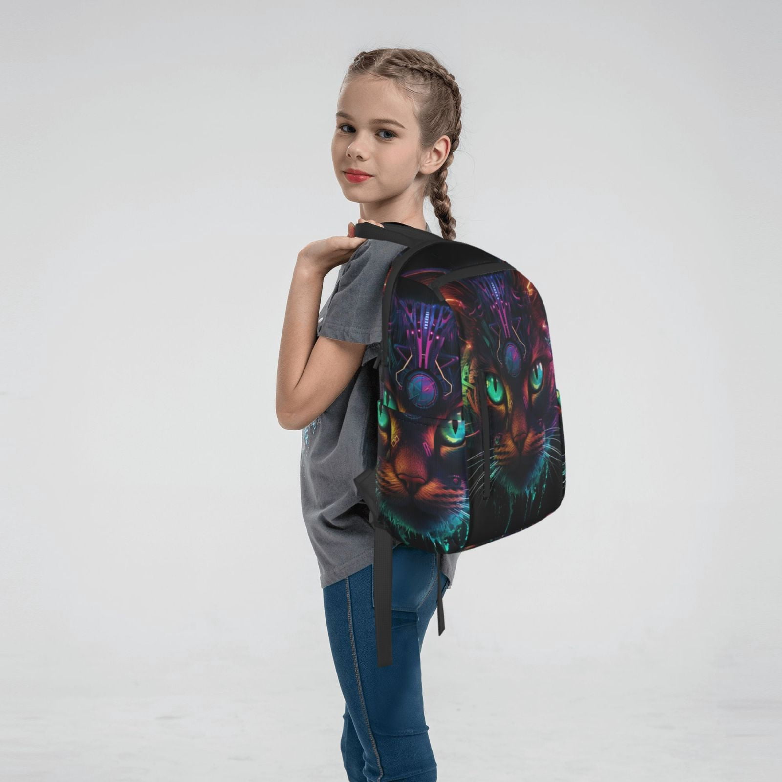 Hirioo Futuristic Cat Warrior for Lightweight Backpack, Durable and Comfortable, Ideal for Travel, School, Hiking, and Everyday Use