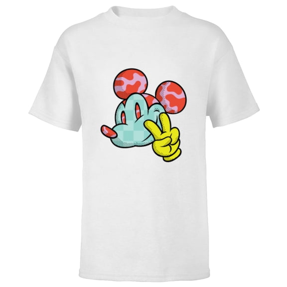 Disney Mickey Mouse Head and Hand Retro Pop Art - Short Sleeve T-Shirt for Kids - Customized-White
