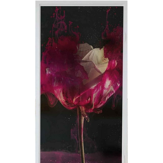 Decorative lass Sticker Privacy Window Films Beautiful White Rose Flower and Bright Pink Ink on Black Stock Image 17.7" x 39" Modern Art 3D lass Window Sticker PVC