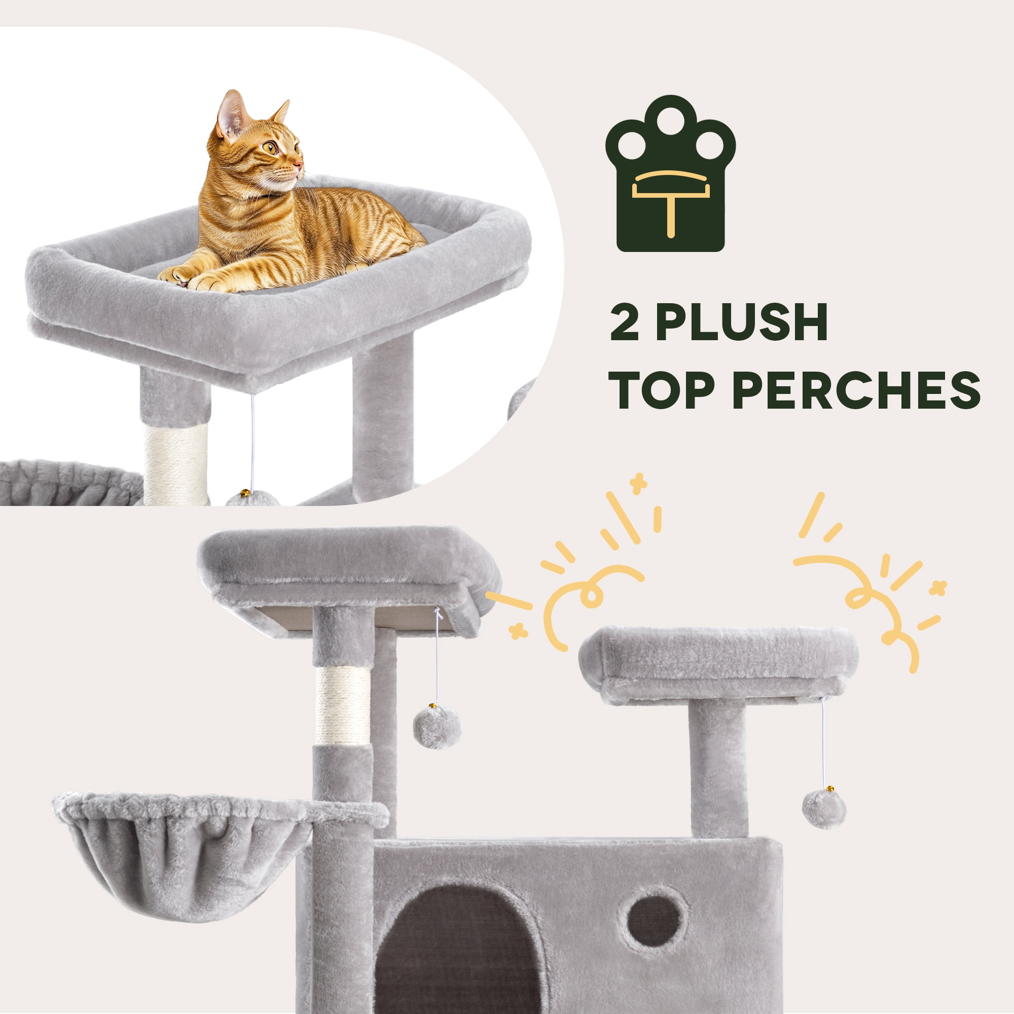 Einfach 81" Multi-Level Tall Cat Tree Tower, Larger Cat Condo with Hammock, Cozy Pussycat Perches, Sisal Scratching Posts, Grey