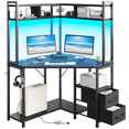 thumbnail image 6 of Enhomee Corner Desk with Storage & Hutch Office Desk with 2 Fabric Drawers Gaming Desk with Outlets & LED Lights Computer Desk with Shelves, Black, 6 of 8