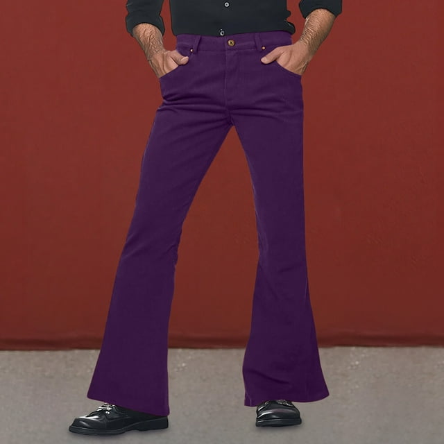 Casual Flared Trousers with Button Detailing for Relaxed Everyday Wear Retro- Solid Color Bottoms for Men