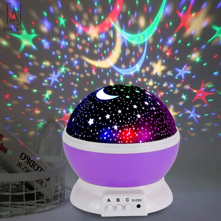 Gustave Romantic Star Sky Projector, Night Lighting Lamp, 4 LED Bulbs 8  Light Color Changing with USB Cable, 360 Degree Rotation, Christmas Party  Bedroom Decor Cosmos Toys Gift Purple 