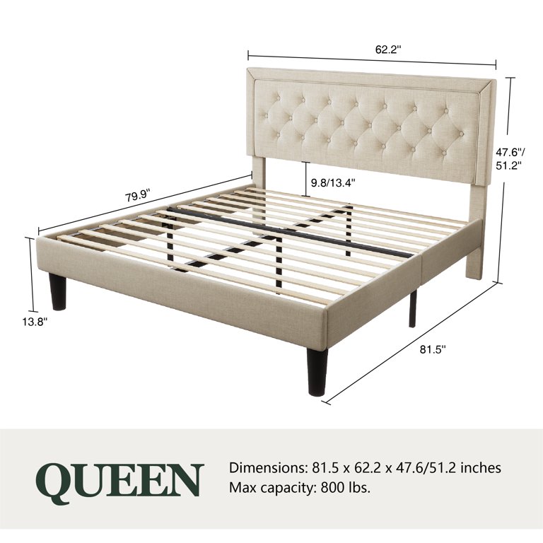 Amolife Queen Bed Frame with Headboard, Diamond Button Tufted Style, White  