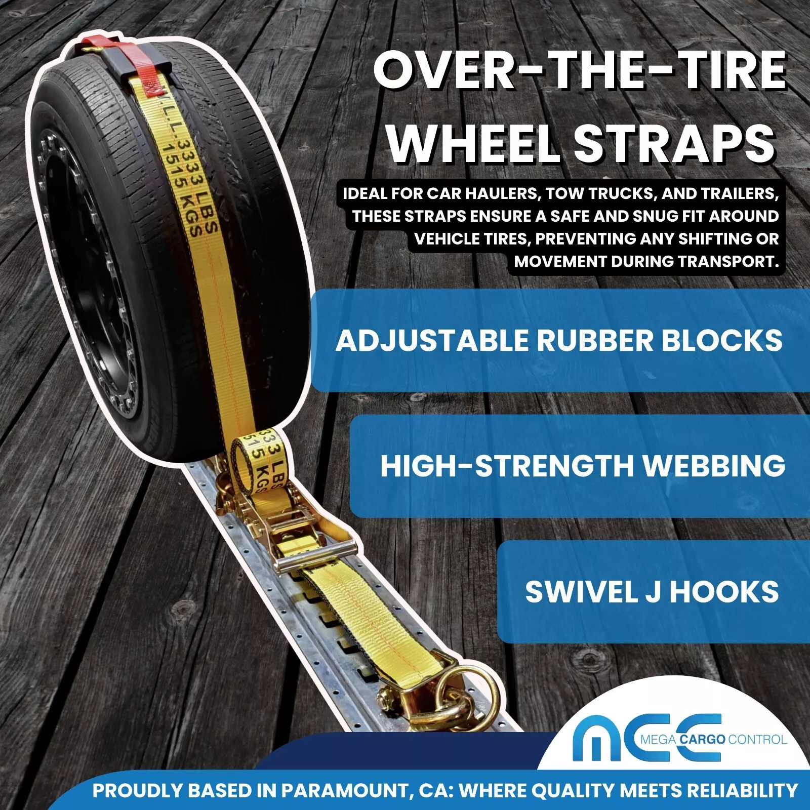 8 Pack 2" x 10' Over The Tire Car Hauler Ratchet Tie Down Strap w/ Swivel J Hook