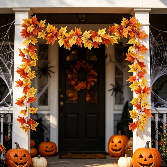 Simulation Maple Leaf Fall Garland, Hanging Autumn Vine Decoration, Flexible Seasonal Foliage Decor, Fireplace Porch Wall Accent, Indoor Outdoor Thanksgiving Halloween Display