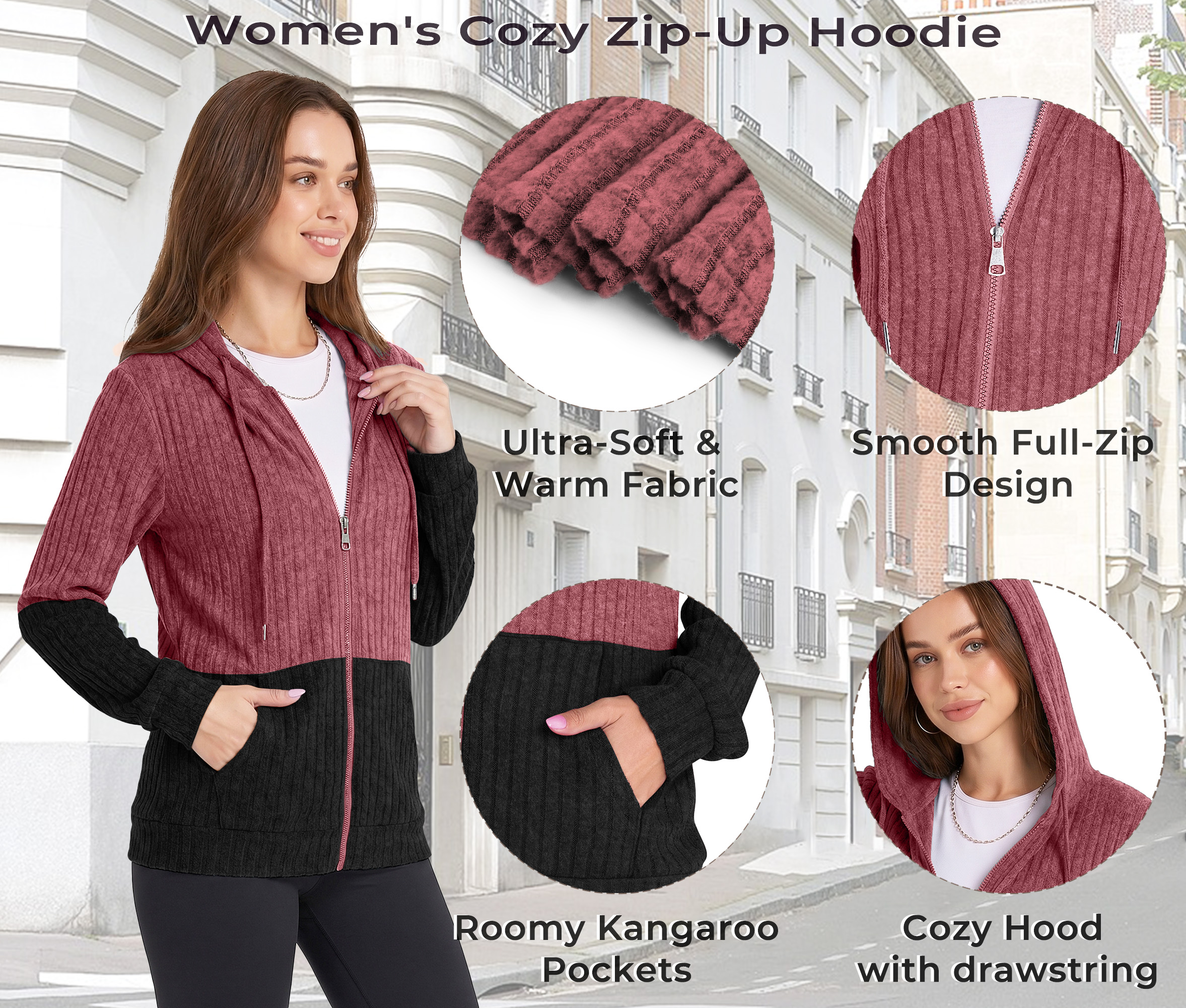 Rosvigor Women's Oversized Color Block Zip Hoodie photo 4