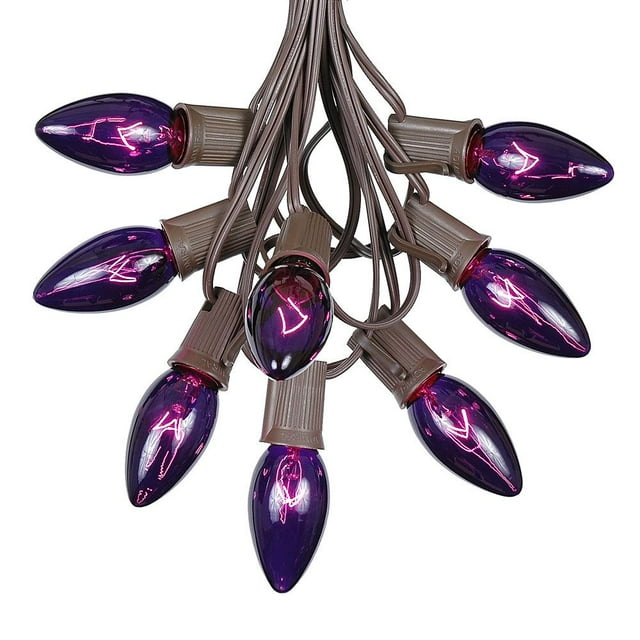 C9 Purple Christmas String Light Set - Outdoor Christmas Light String - Hanging Christmas Lights - Roofline Light String - Outdoor Patio String Lights - Brown Wire - 25 Foot