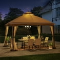 thumbnail image 4 of Sunjoy 10 ft. x 12 ft. Outdoor Soft Top Gazebo Beige with Mosquito Netting, Brown 2-tier Steel Gazebo For Backyard,Garden, 4 of 11