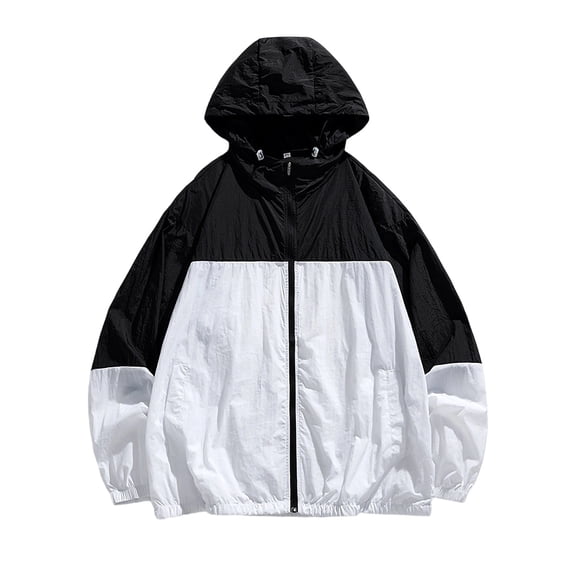 Abomasnow Mens Lightweight Windbreaker Hooded Jacket Color Block Outdoor Jacket Water Resistant Raincoat Jacket with Pockets