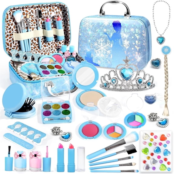 Aijohnny Kids Makeup Set, Real Washable Makeup Kit with Braided Hair Accessories, Birthday Gifts for Girls Ages 3 4 5 6 7 8 9 10 11 12 Year Old