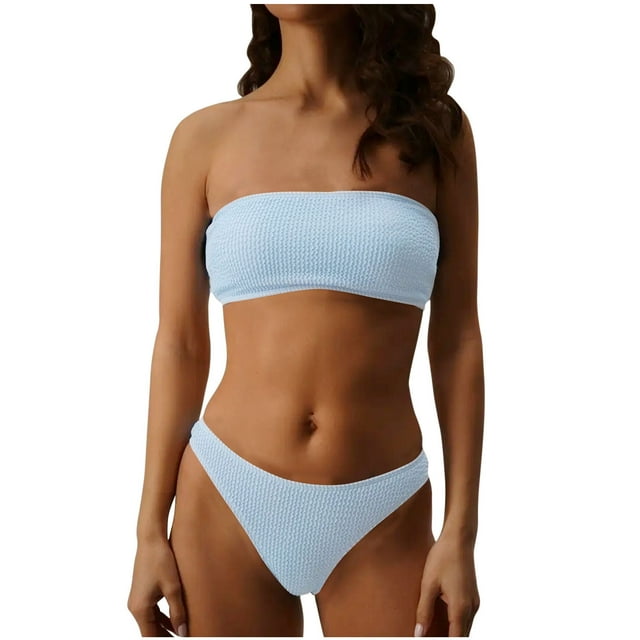 Bikinis Sets for Women Womens Solid Color Split Bra Stripe Split Swimsuit Set