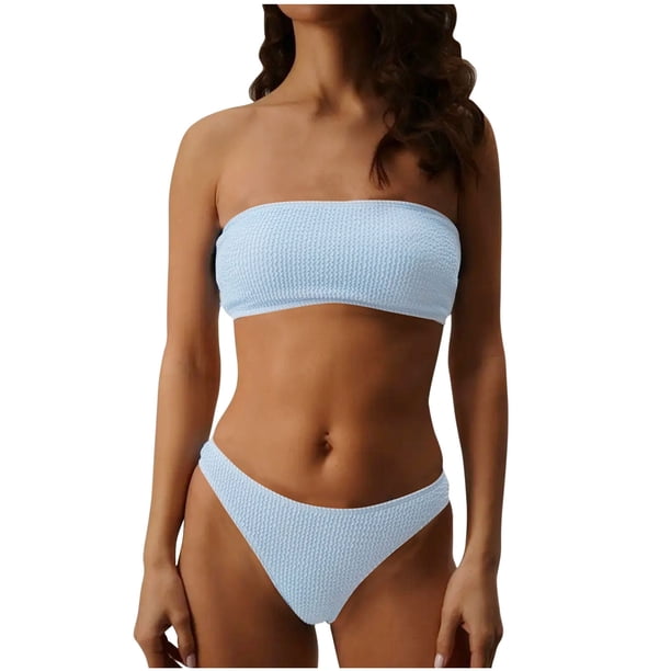 Conjunto de Color de Agua Traje de Baño de Sujetador Dividido de Raya Sólida de las Mujeres, Traje de Baño de Dos Piezas para las Vacaciones de Verano Y Primavera