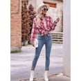 thumbnail image 3 of Women'S Flannel Plaid Button-Down Shirt Oversized Long Sleeve Short Sleeve Jacket Top Red XL, 3 of 8