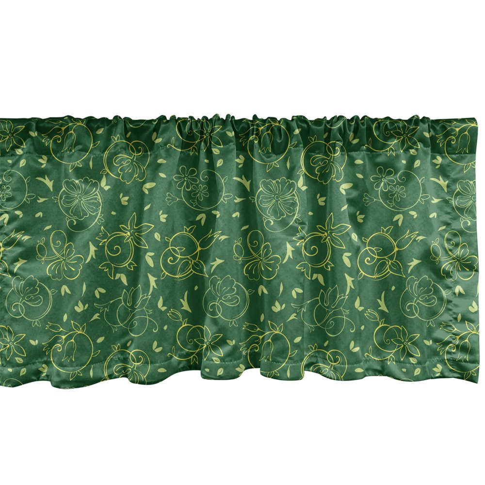 Botanical Window Valance, Nature Pattern of Leaves and Swirling Flowers
