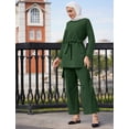 thumbnail image 3 of IBTOM CASTLE Muslim Clothes for Women Arabic Long Sleeve Loose Ramadan Tracksuit Islamic Clothing Blouse Wide Leg Pant Suits 4XL Green, 3 of 8