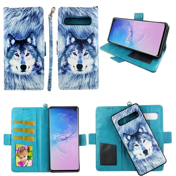 Snow Wolf Case for Samsung Galaxy S10 5G (6.7'') Magnetic Detachable Pu Leather Wallet Cover with Flap Closure and Snap-on Book Style Cases with Card Holders Wrist Strap 2 in 1 Folio Flip