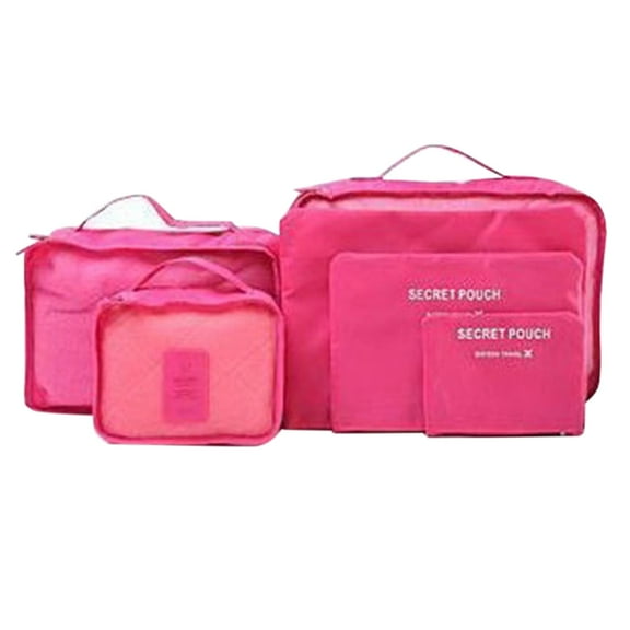 6Pcs Travel Storage Bag Set For Clothes Luggage Packing Cube Organizer Suitcase Polyester,Cotton, Hot Pink One Size