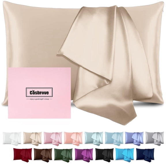 Silk Pillow Cases Mulberry Silk Pillowcases Both Sided Natural Silk Pillowcase with Zipper Beauty Sleep Silk Pillow Cases 1Pc (Standard, Champagne)