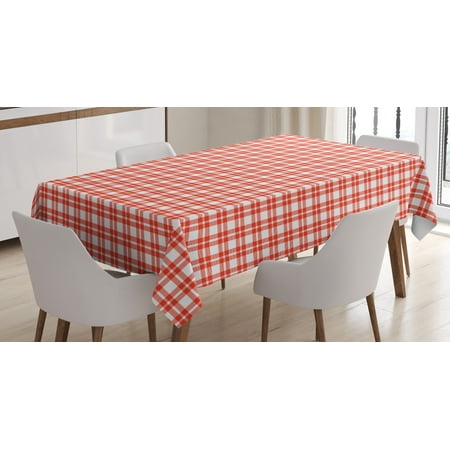 Country Plaid Tablecloths Plaid Tablecloth, Colored and Checkered Country Picnic Pattern Repeating Squares Stripes Modern, Rectangular Table Cover for Dining Room Kitchen, 52 X 70 Inches, Vermilion White, by Ambesonne ()