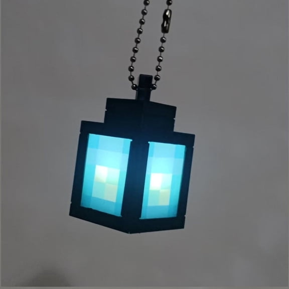 Pixel Block Lantern Night Light Keychain - 2.28" Portable USB-C Rechargeable Mini Lamp with Bead Chain - Survival Gamer Accessory for Backpacks, Keys & Desk Decor blue