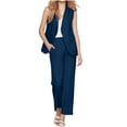 thumbnail image 5 of QATAINLAV Womens Dressy 2 Piece Sets Sleeveless Button Up Blazer Vest and Wide Leg Suit Pants Office Business Casual Outfits, Dark Blue, XXL, Mother's Day Gifts, 5 of 8