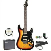 Sawtooth ET Series Left-Handed Electric Guitar with Sawtooth 10 Watt Amp and ChromaCast Accessory Bundle, Candy Apple Red with Pearl White Pickguard