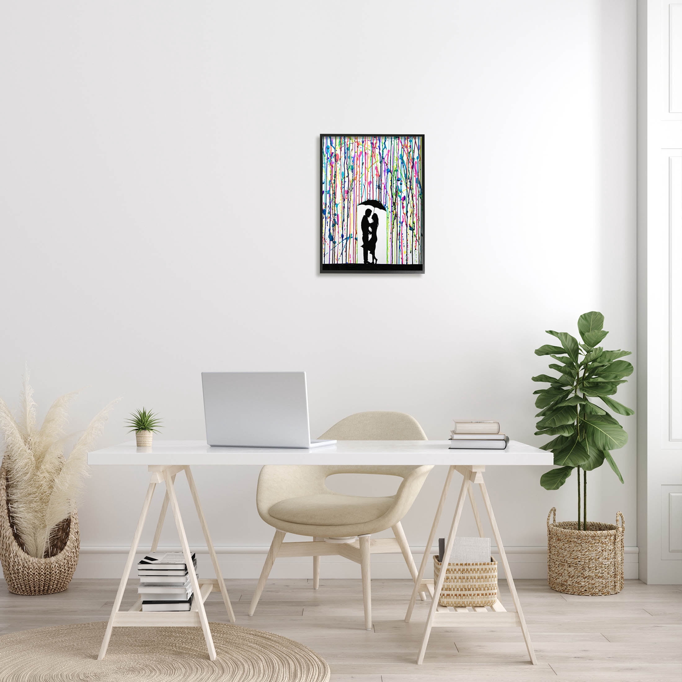 Modern Romantic Rainfall Silhouette Abstract Graphic Art Black Framed Art Print Wall Art