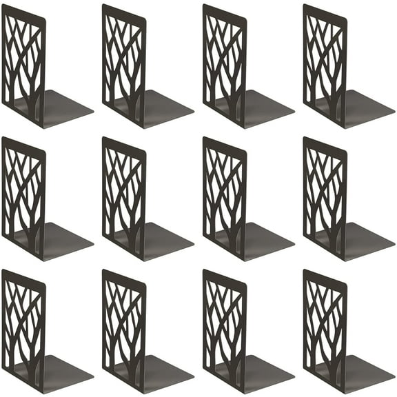6 Pairs Book Ends Metal Bookends Supports Book Stoppers (Black)