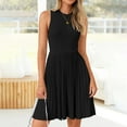 thumbnail image 5 of XVJRHAK Women's Summer Sleeveless Mini Dress 2024 Crewneck Knit A Line Pleated Swing Casual Basic Short Dress (Black,M), 5 of 8