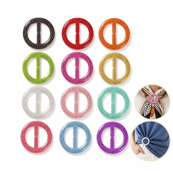 Xinshengli 12 Pcs Silk Scarf Ring Clip T-shirt Tie Clips for Women Fashion Resin Ring Scarves Clasp Waist Buckle for Girls Oversized Tee Shirts Clothing Accessories